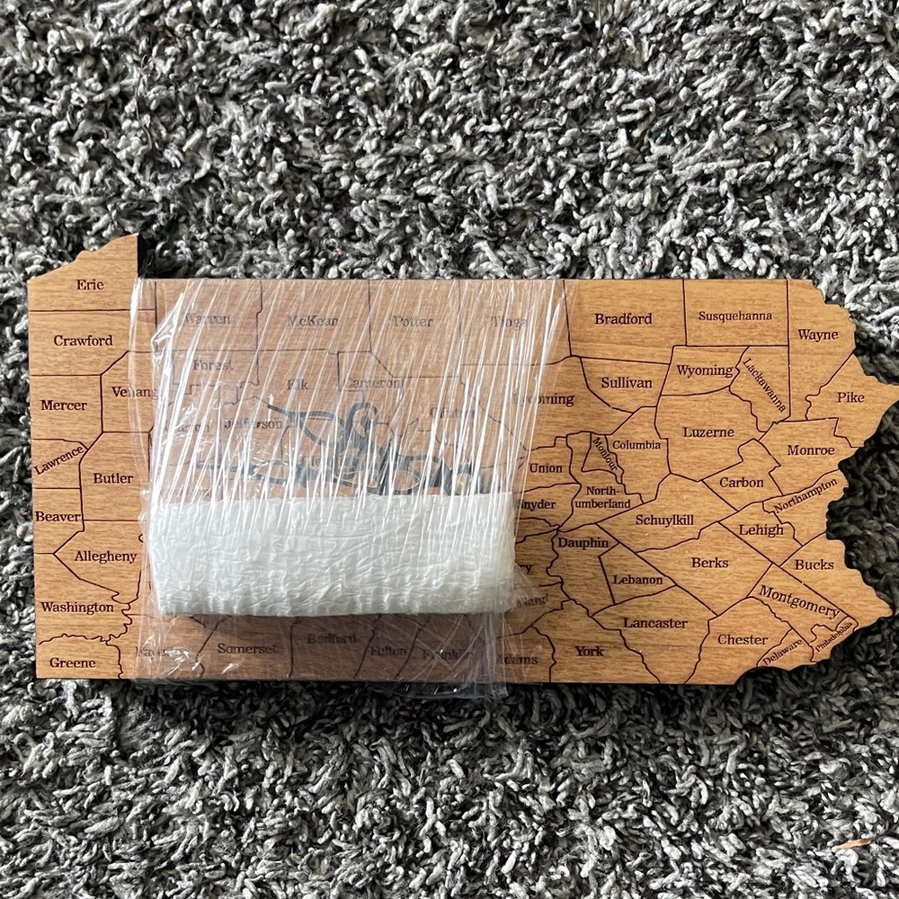 Pennsylvania Wooden Wall Clock W/Counties Mapped  Out